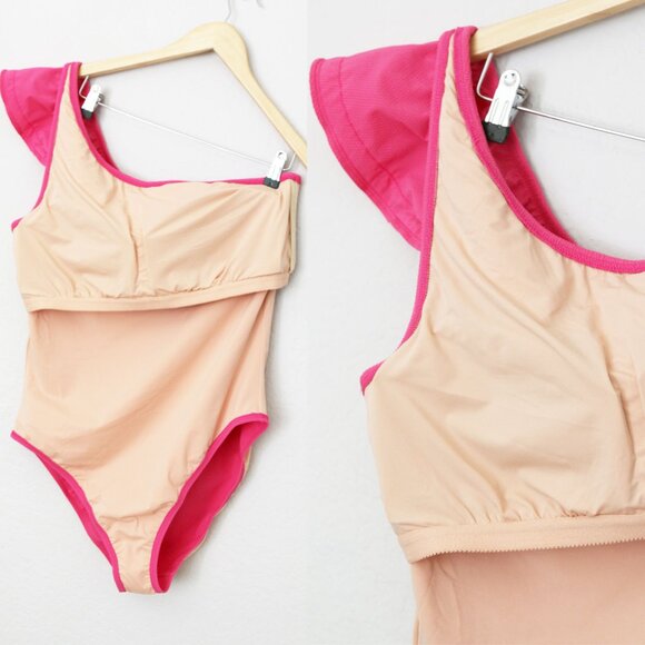 NEW J. Crew Barbie Pink Ruffled One Shoulder One Piece Swimsuit Size 14 $149 NWT - Picture 11 of 16